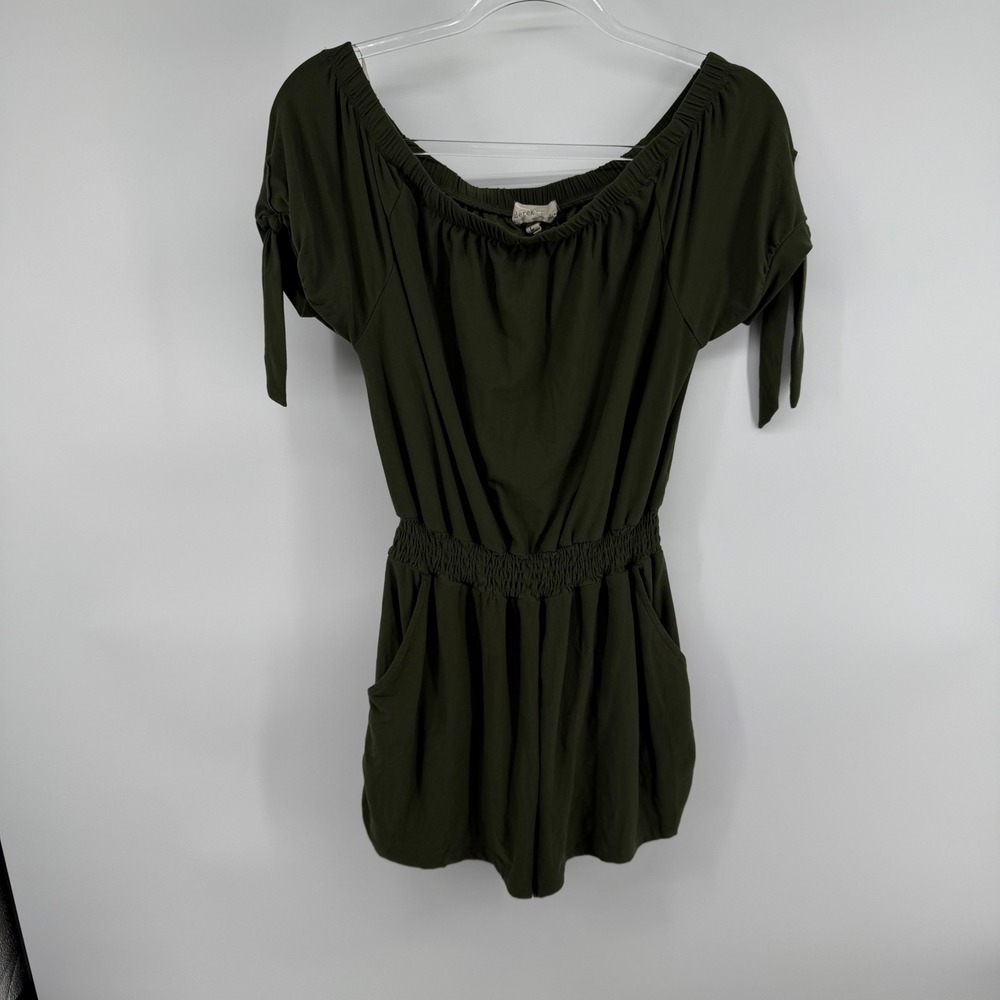 Derek Heart Olive Green Off‎ Shoulder Smocked Waist Romper Size L